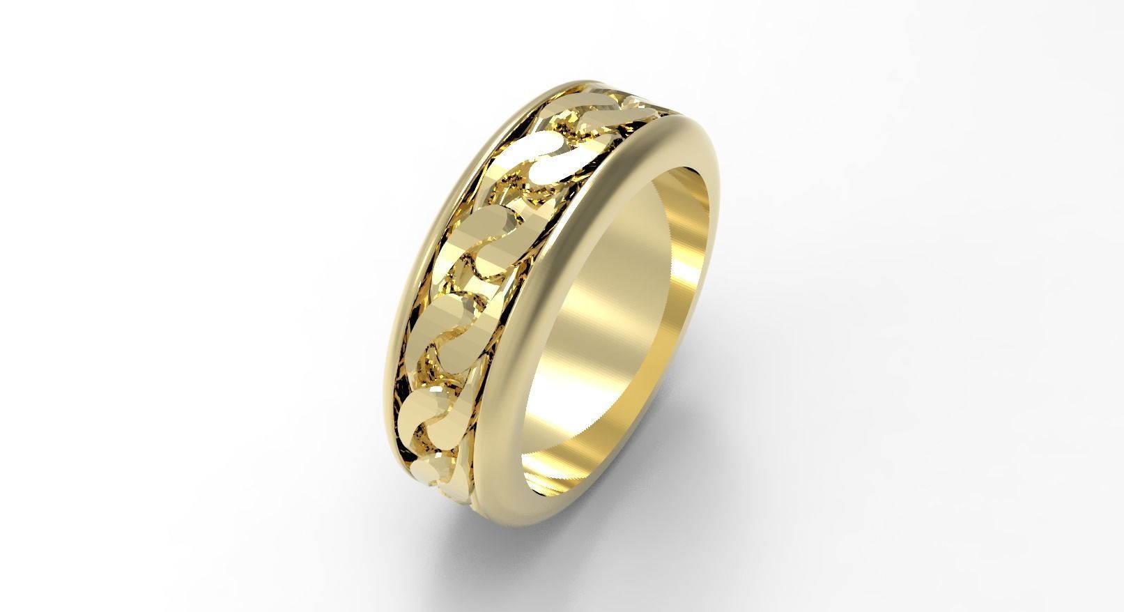 simple ring with cuban chain in the middle  3D print model_1