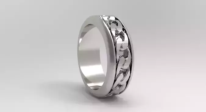 simple ring with cuban chain in the middle  3D print model