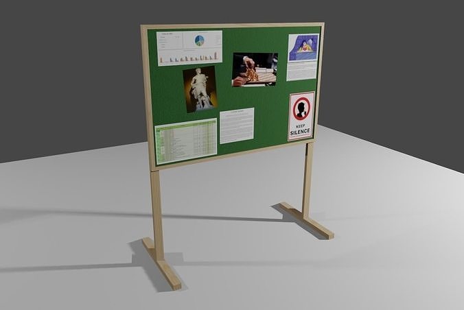 Wood Bulletin Board - Mural de Avisos Low-poly 3D model 3