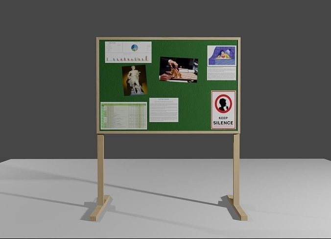 Wood Bulletin Board - Mural de Avisos Low-poly 3D model 5