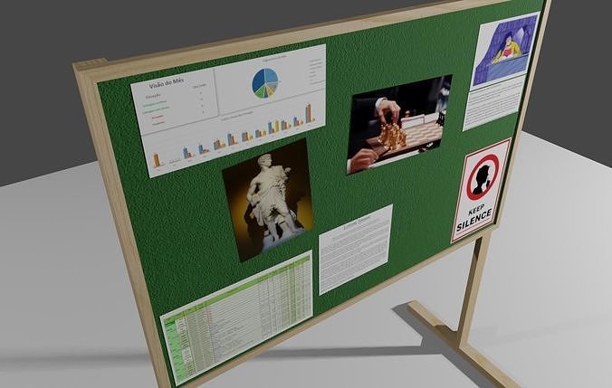 Wood Bulletin Board - Mural de Avisos Low-poly 3D model 7