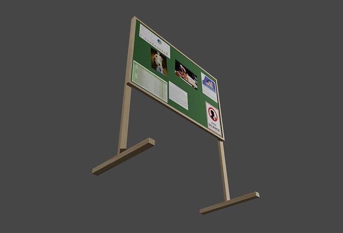 Wood Bulletin Board - Mural de Avisos Low-poly 3D model 4