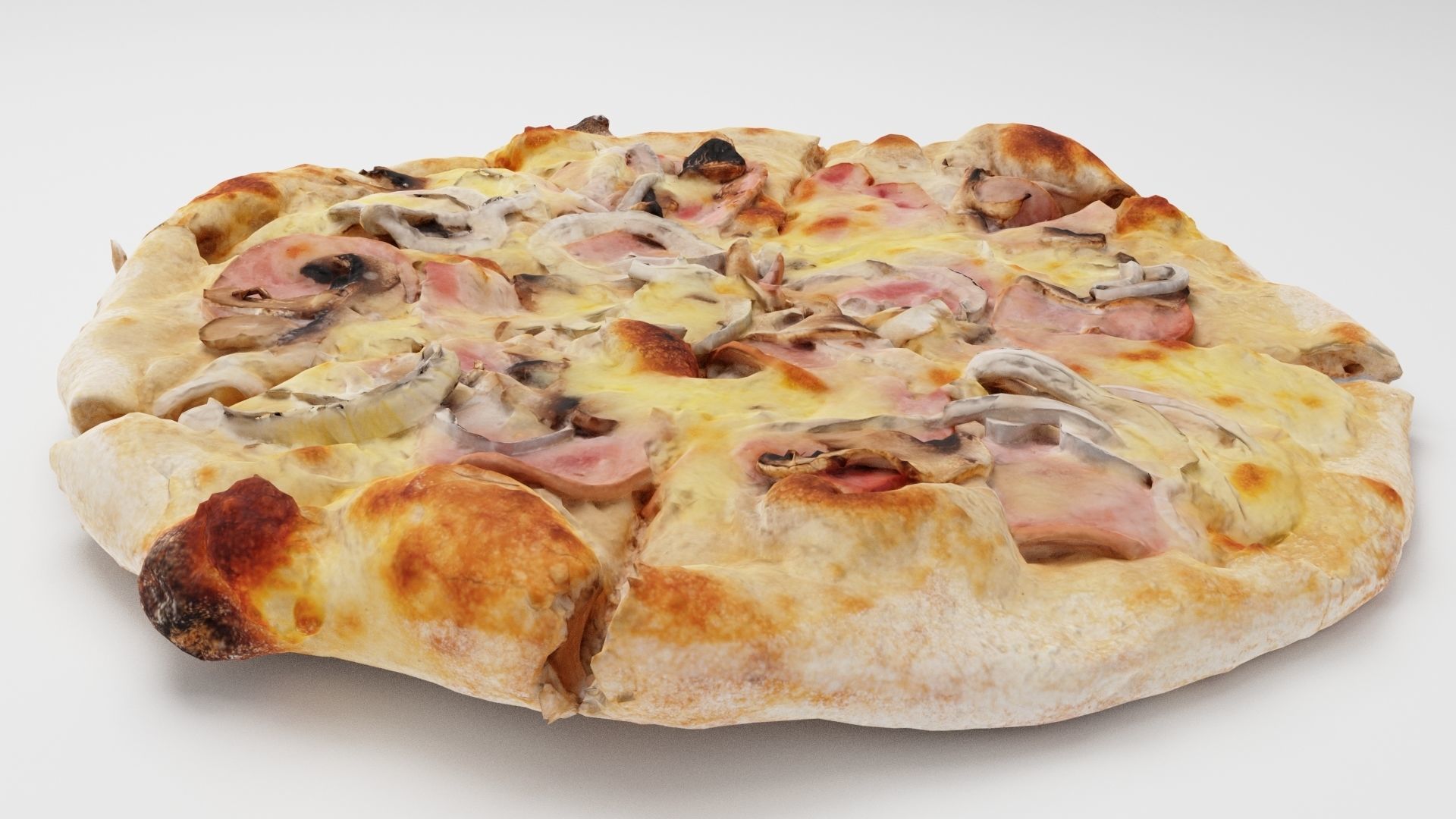 Pizza with mushrooms and sturgeon 3D model_1