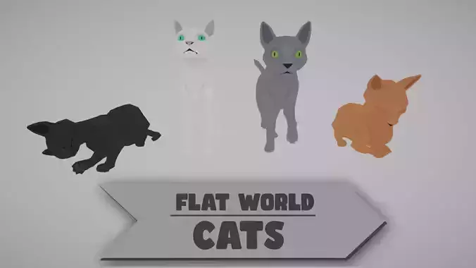 Flat World - Cats - Rigged and Animated Low-poly 3D model