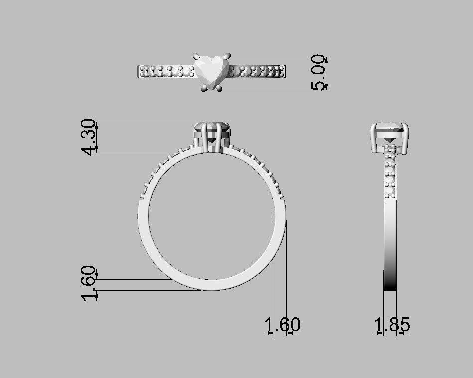 5mm Heart Gemstone Ring 3D print model_5