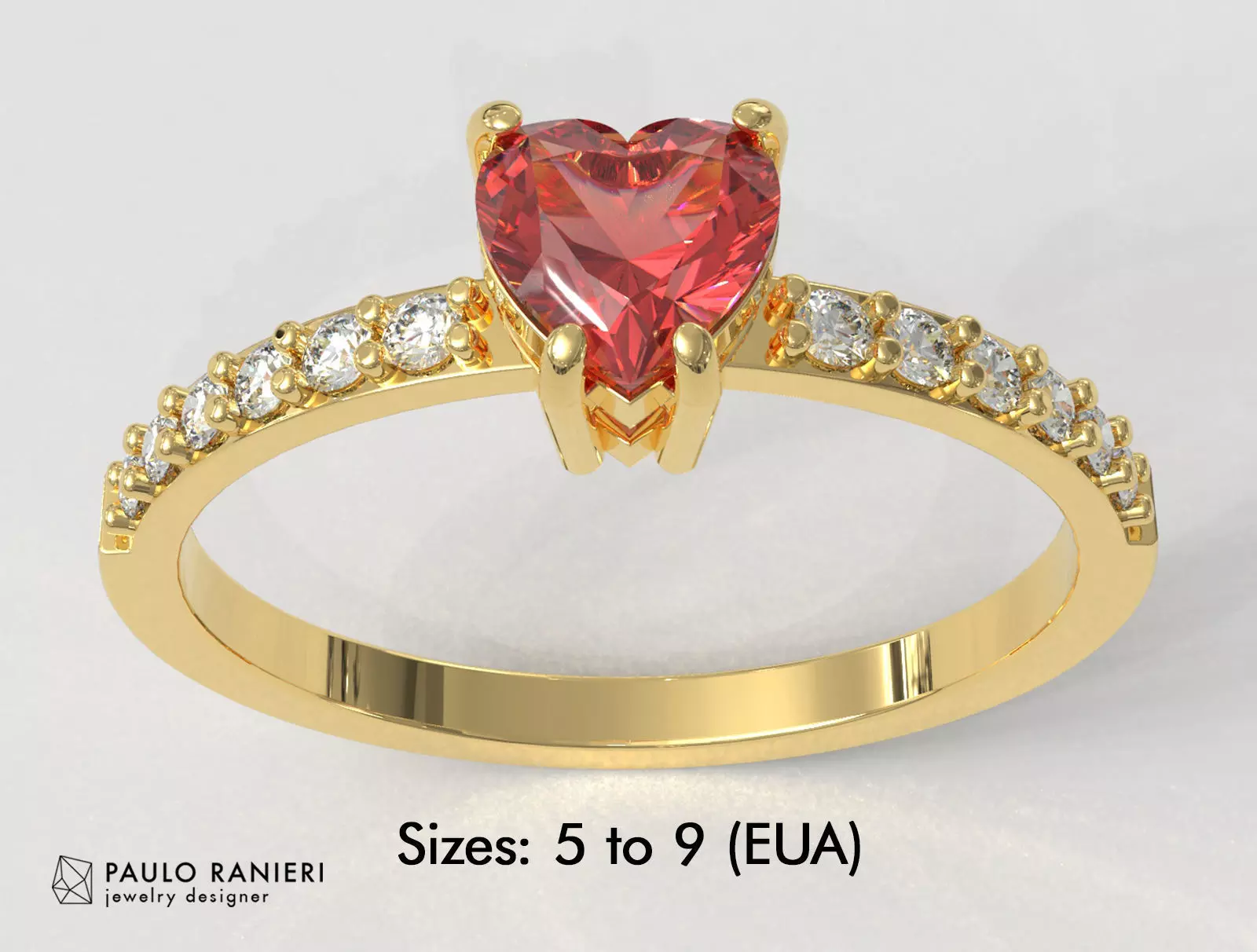 5mm Heart Gemstone Ring 3D print model_0