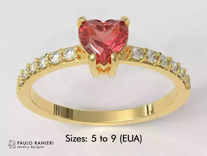 5mm Heart Gemstone Ring 3D print model