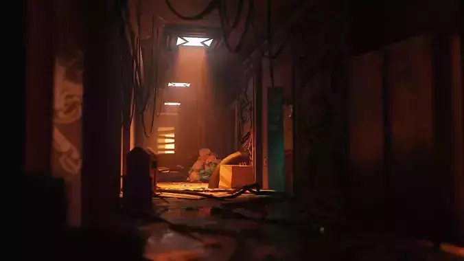 Concept Art Dystopic Corridor Scene Low Poly