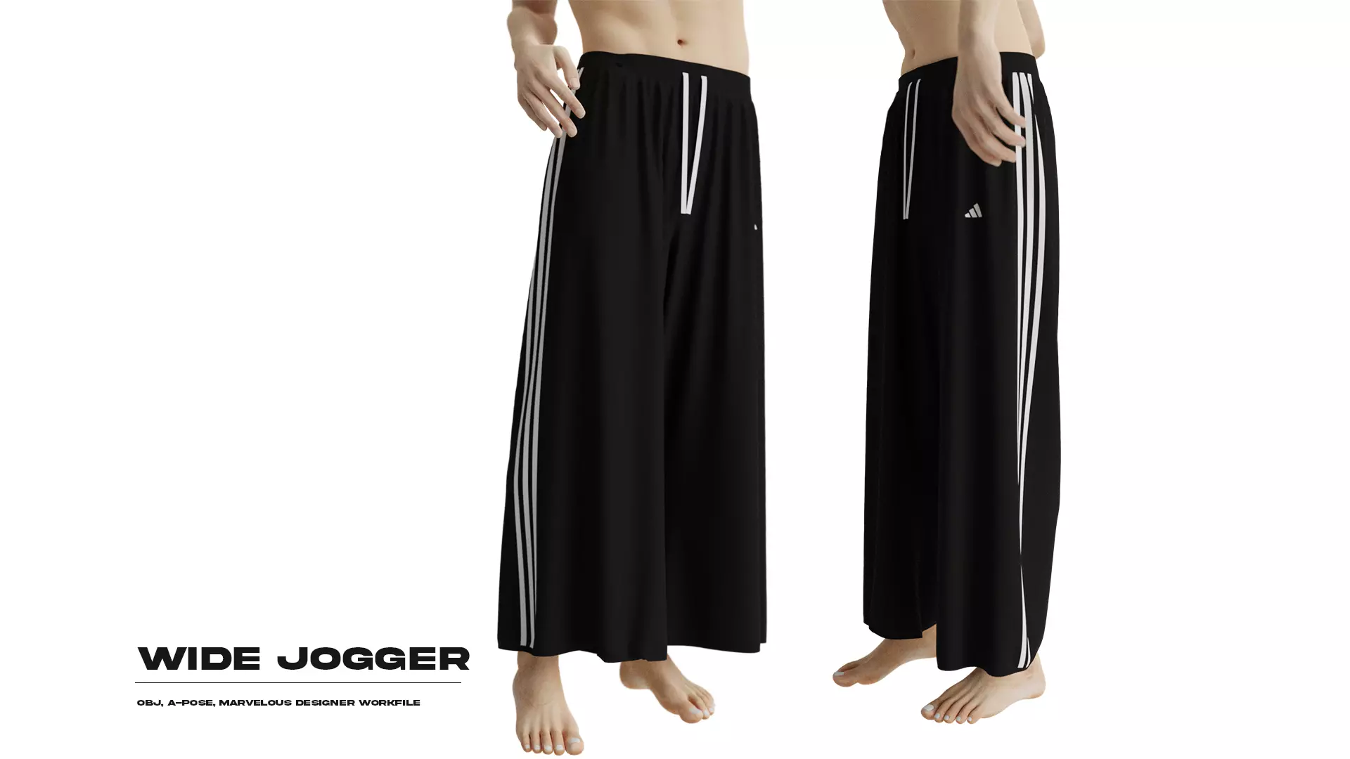 Marvelous Designer Wide Joggingpants Bellpants Outfit 3D Model 3D model