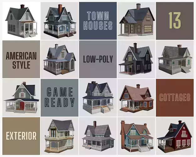 American Style Cottages - Town Houses Models 3D Model Collection American Style Cottages - Town Houses Models 3D Model Collection