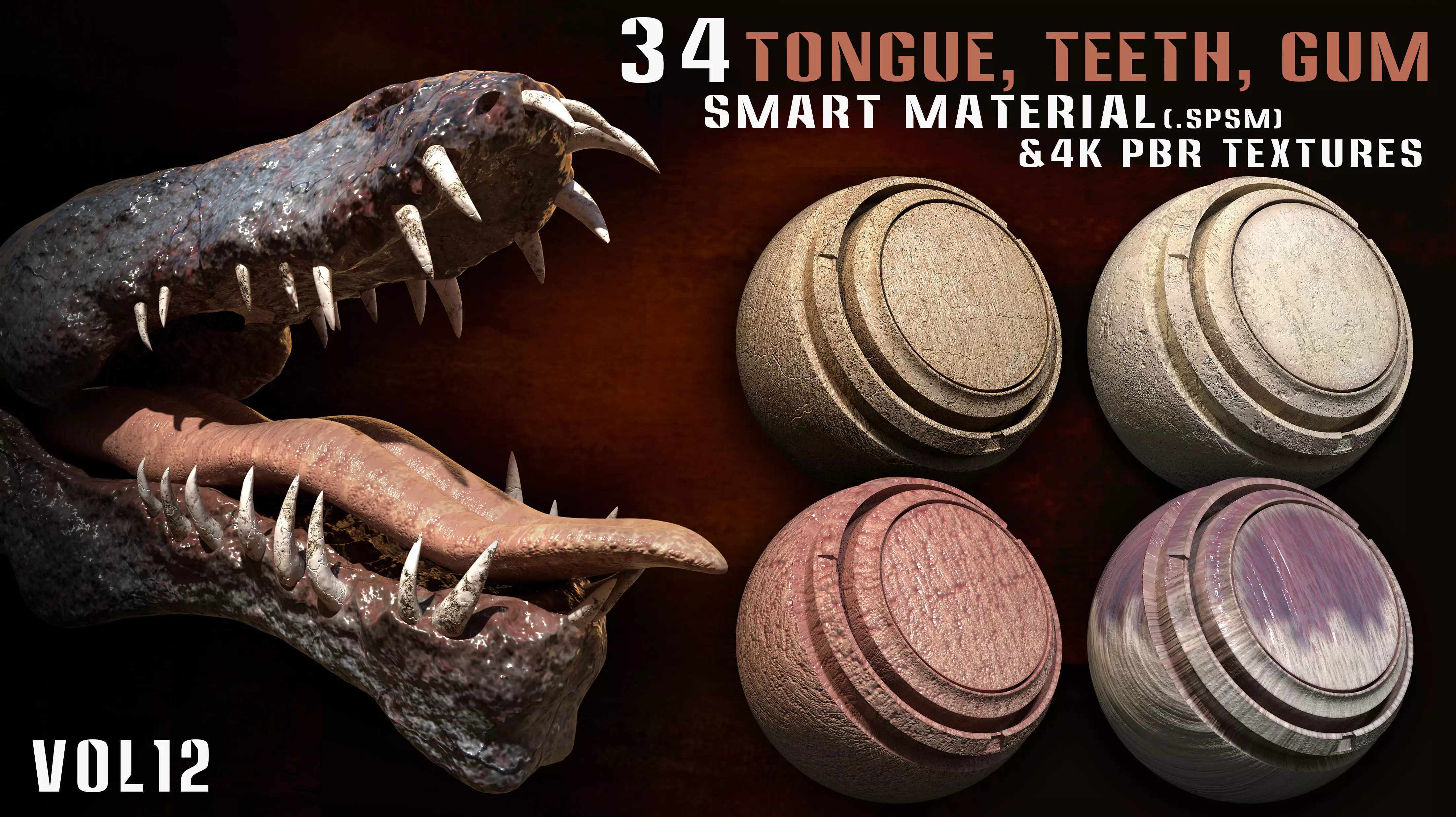34 Tongue -Teeth- Gum Smart Material and 4k PBR Textures- vol12 Texture