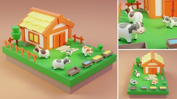 Cartoon Farm Islands Exteriors Low-poly 3D model 6