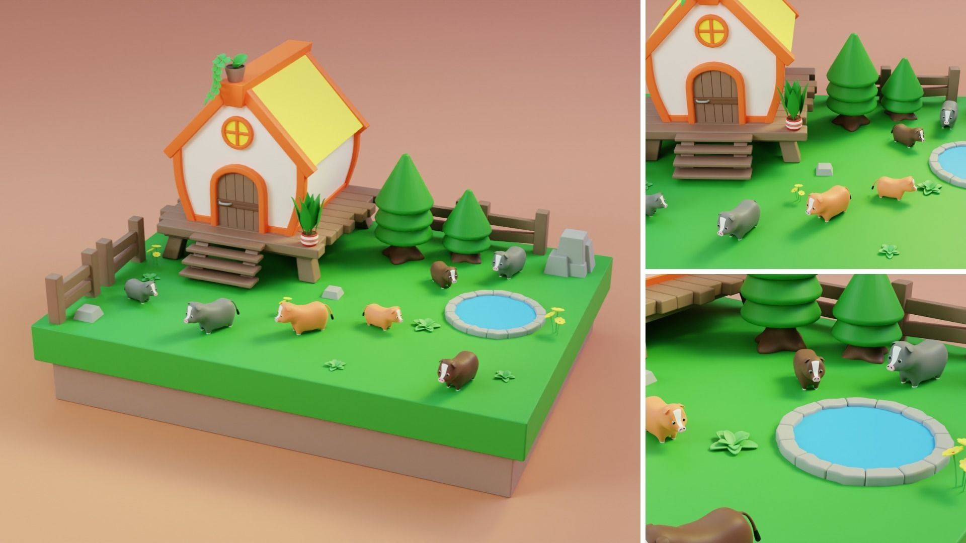 3D model Cartoon Farm Islands Exteriors VR / AR / low-poly | CGTrader