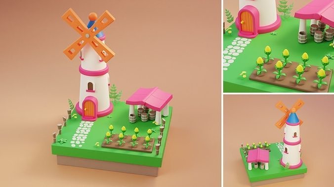 Cartoon Farm Islands Exteriors Low-poly 3D model 3