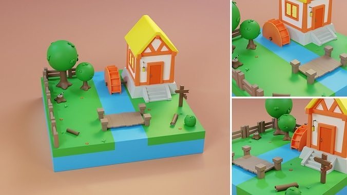 Cartoon Farm Islands Exteriors Low-poly 3D model 7