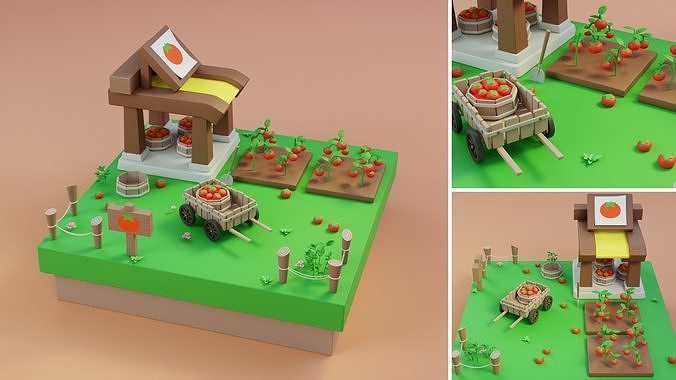 Cartoon Farm Islands Exteriors Low-poly 3D model 4