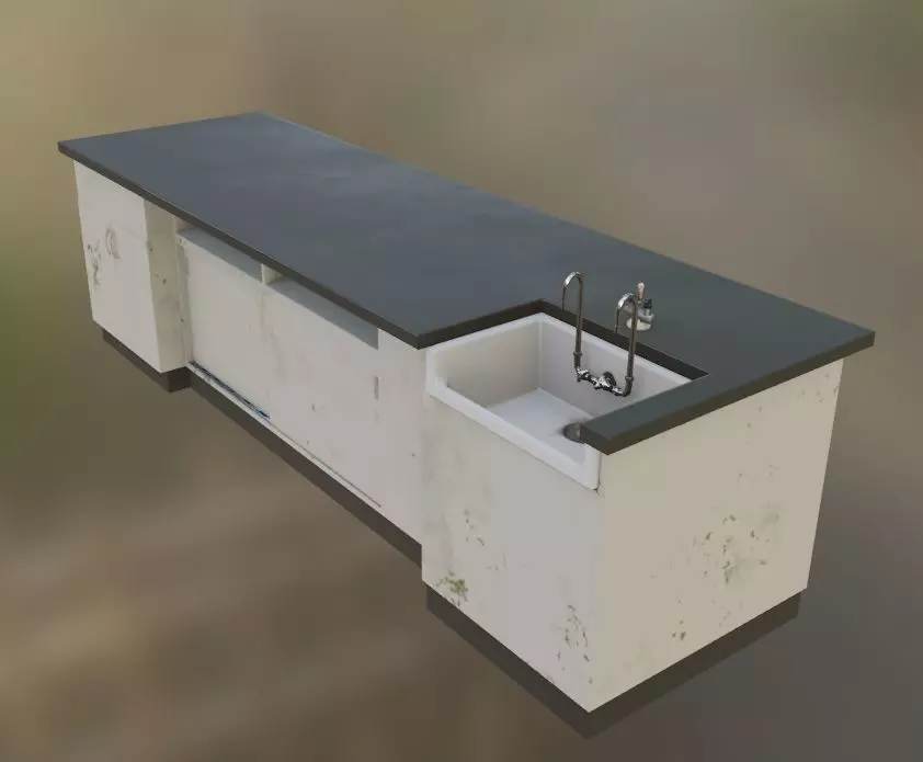 Weathered Japanese School Science Bench - B Low-poly 3D model