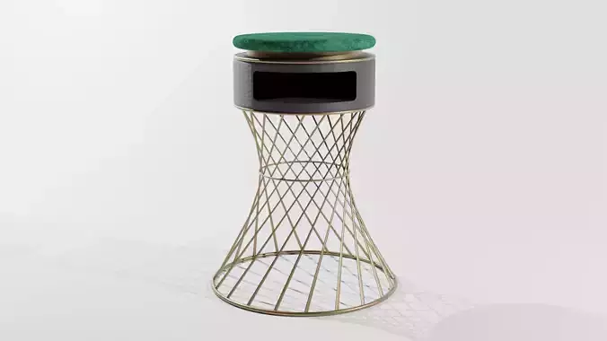 Wooden and metallic stool with green material
