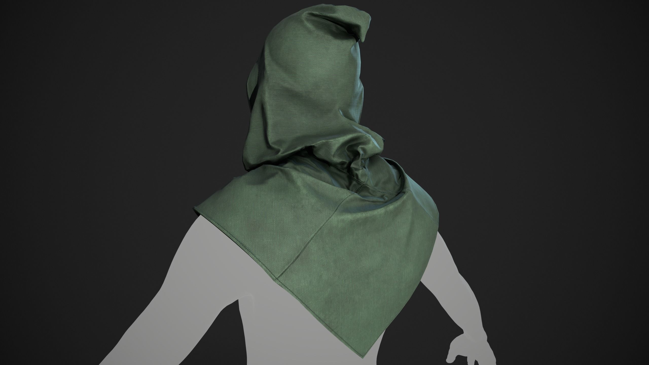 Green Medieval Hood  Low-poly 3D model_9
