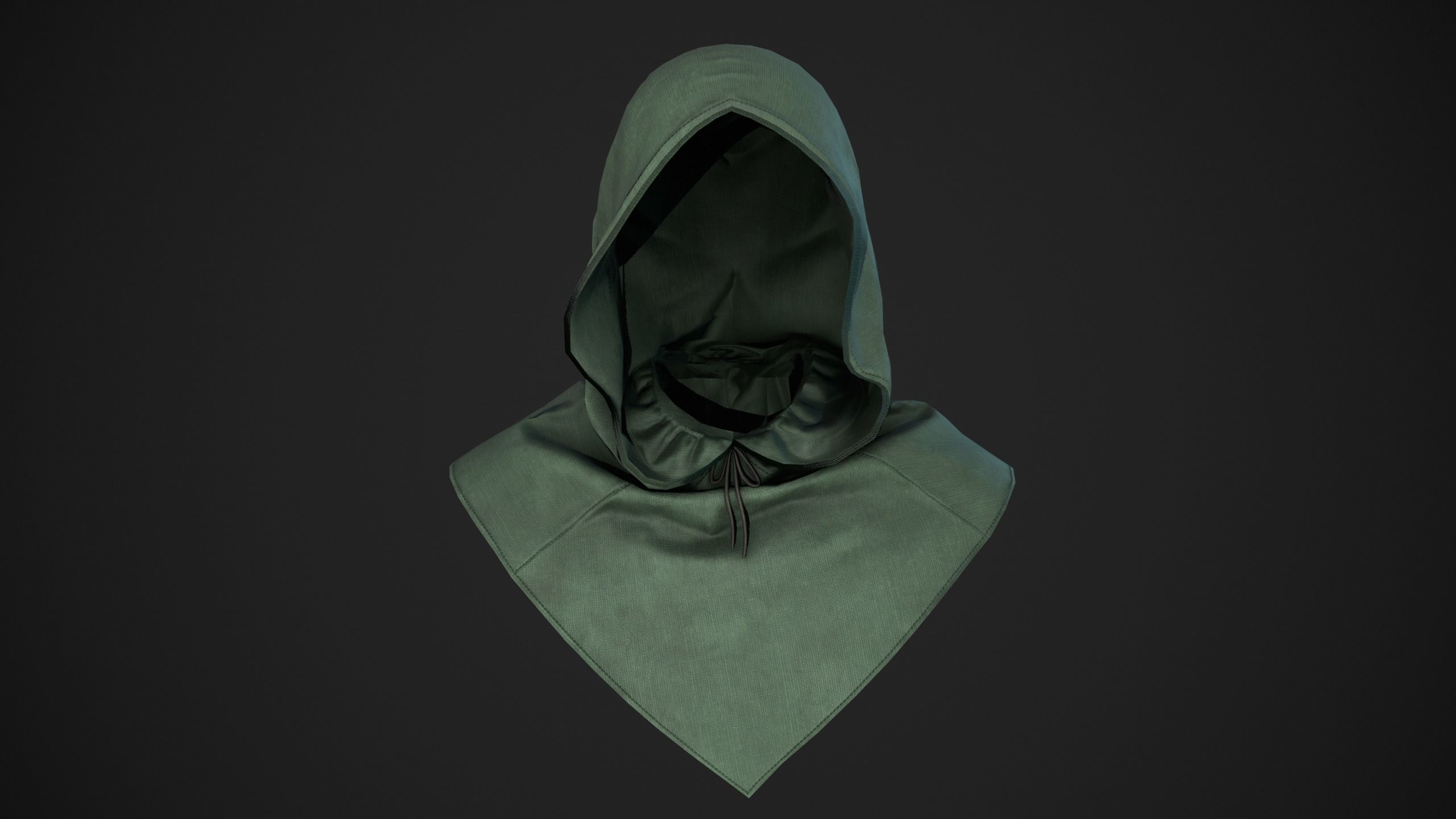 Green Medieval Hood  Low-poly 3D model_1
