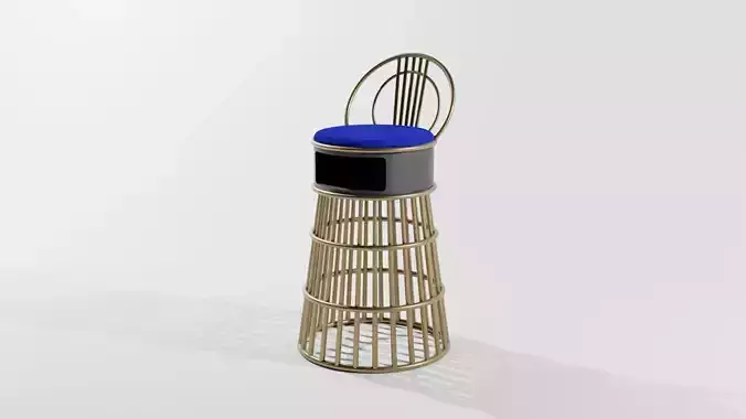 Metallic and wooden stool for interior with cobalt material