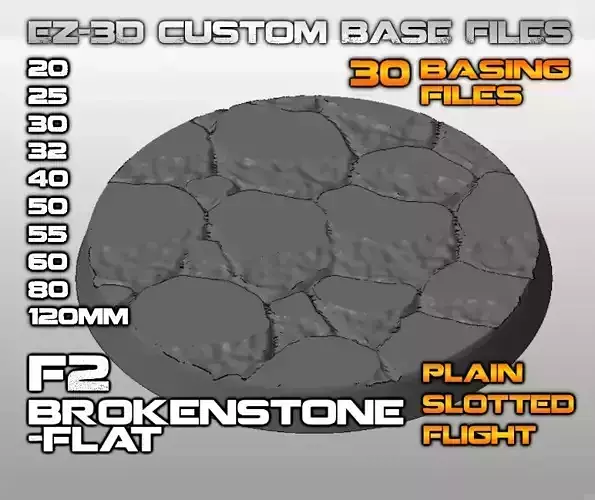 F2 - BROKEN STONE - FLAT 20-120mm Round Bases 3D print model