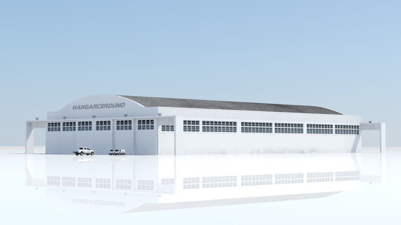 Large Airport Hangar Building escenery Low Poly Low-poly 3D model_1