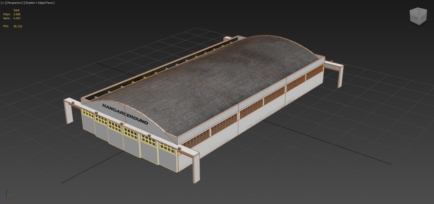 Large Airport Hangar Building escenery Low Poly Low-poly 3D model_3