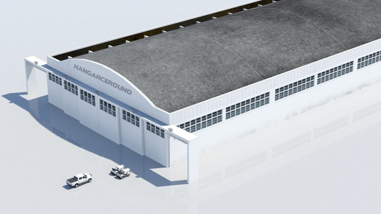 Large Airport Hangar Building escenery Low Poly Low-poly 3D model_2