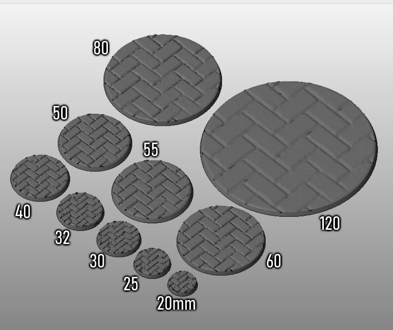 F5 - DIAGONAL BRICK 20-120mm Round Bases 3D print model_1