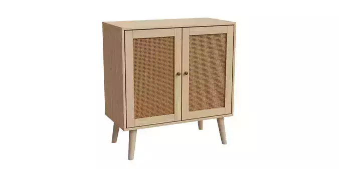 Bohemian Solid Wood And Rattan Accent Cabinet