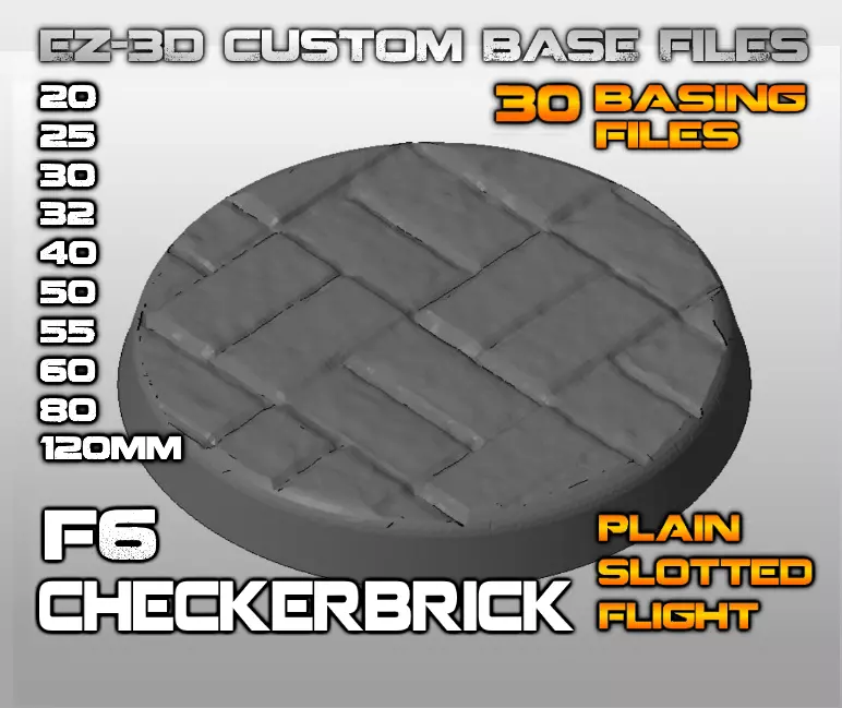 F6 - CHECKER BRICK 20-120mm Round Bases 3D print model_0