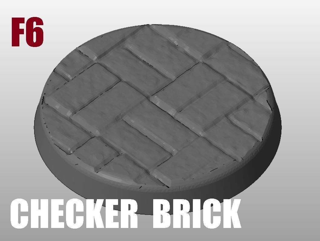 F6 - CHECKER BRICK 20-120mm Round Bases 3D print model_4