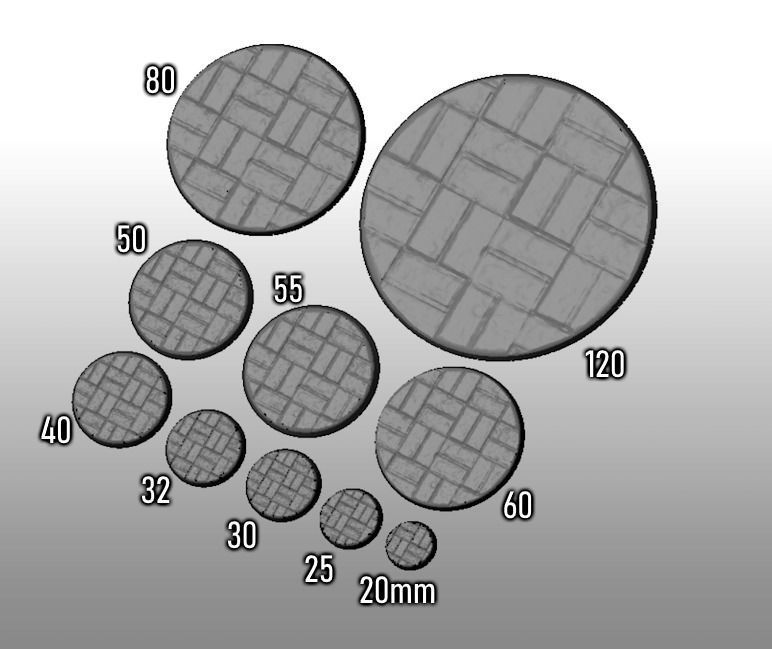 F6 - CHECKER BRICK 20-120mm Round Bases 3D print model_1