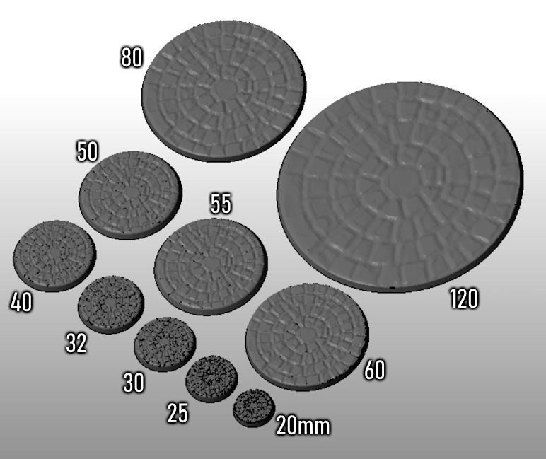 F8 - CIRCLE BRICK 20-120mm Round Bases 3D print model_1