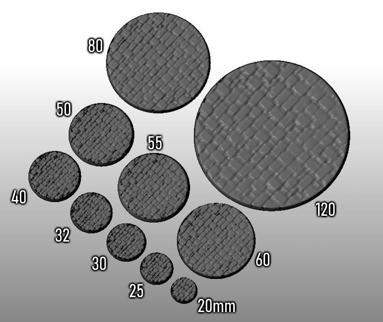 F9 - COBBLEBRICK 20-120mm Round Bases 3D print model_1
