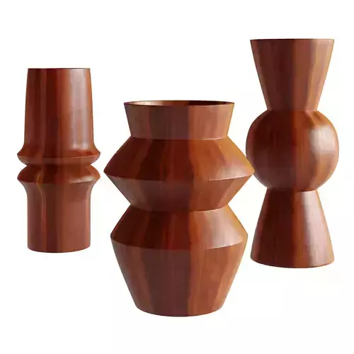 Century Turned Acacia Wood Vases