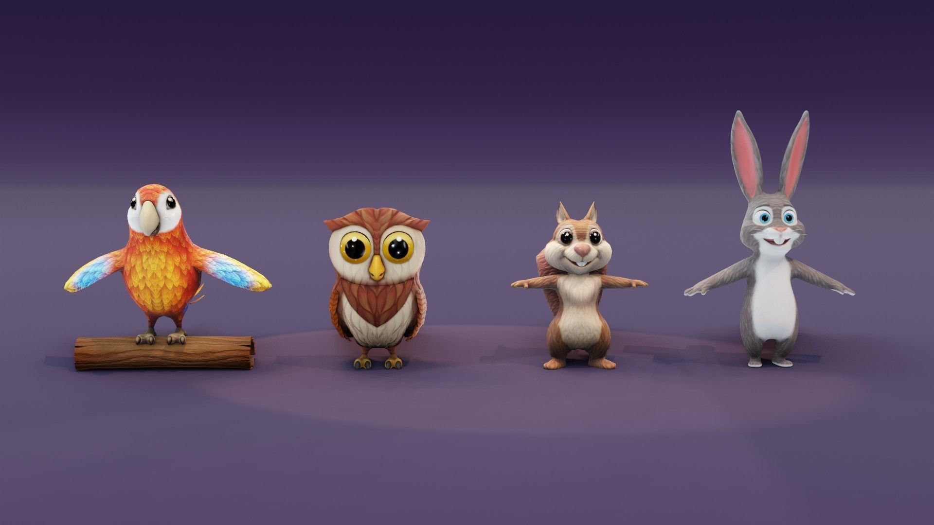 Ara Parrot Owl Squirrel Rabbit Pack 3D Model Low-poly 3D model_5