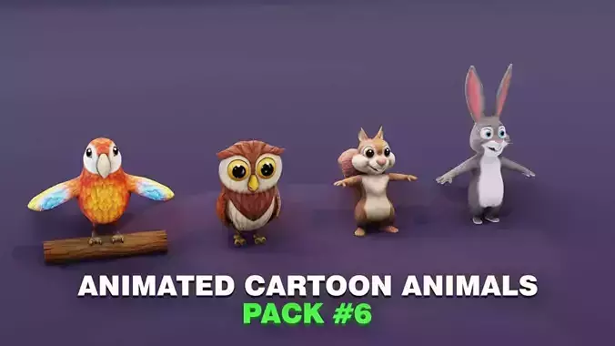 Ara Parrot Owl Squirrel Rabbit Pack 3D Model Low-poly 3D model