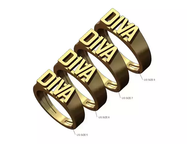 Diva rectangular name ring US sizes 5to8 3D print model
