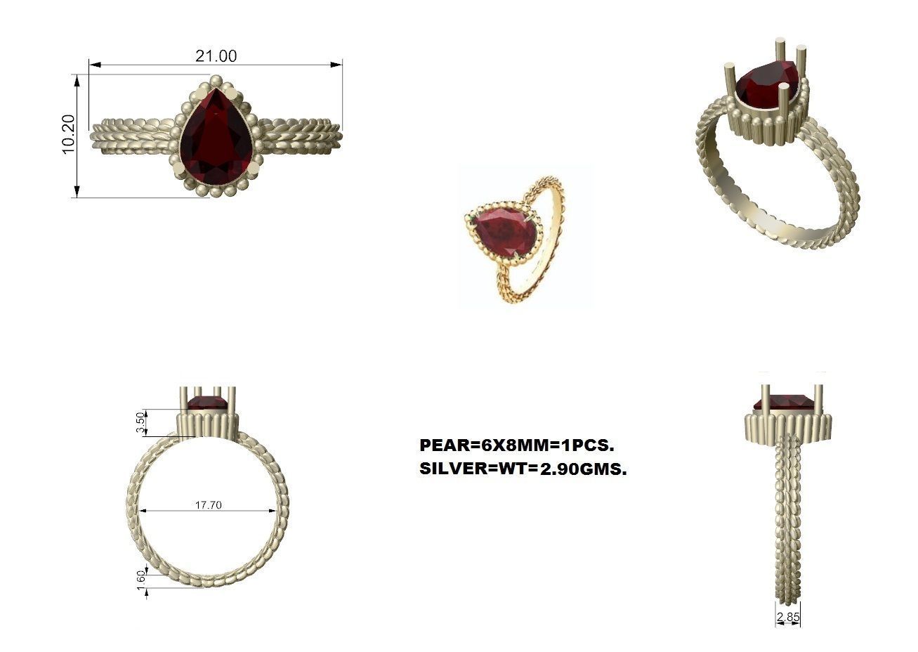 Pear shaped  engagement ring 3D print model_3