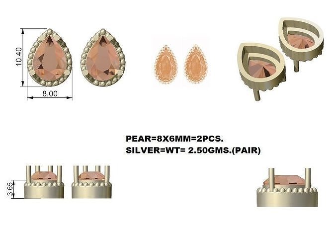 Pear Shaped Stud Earrings  Minimalist Earrings 3D print model