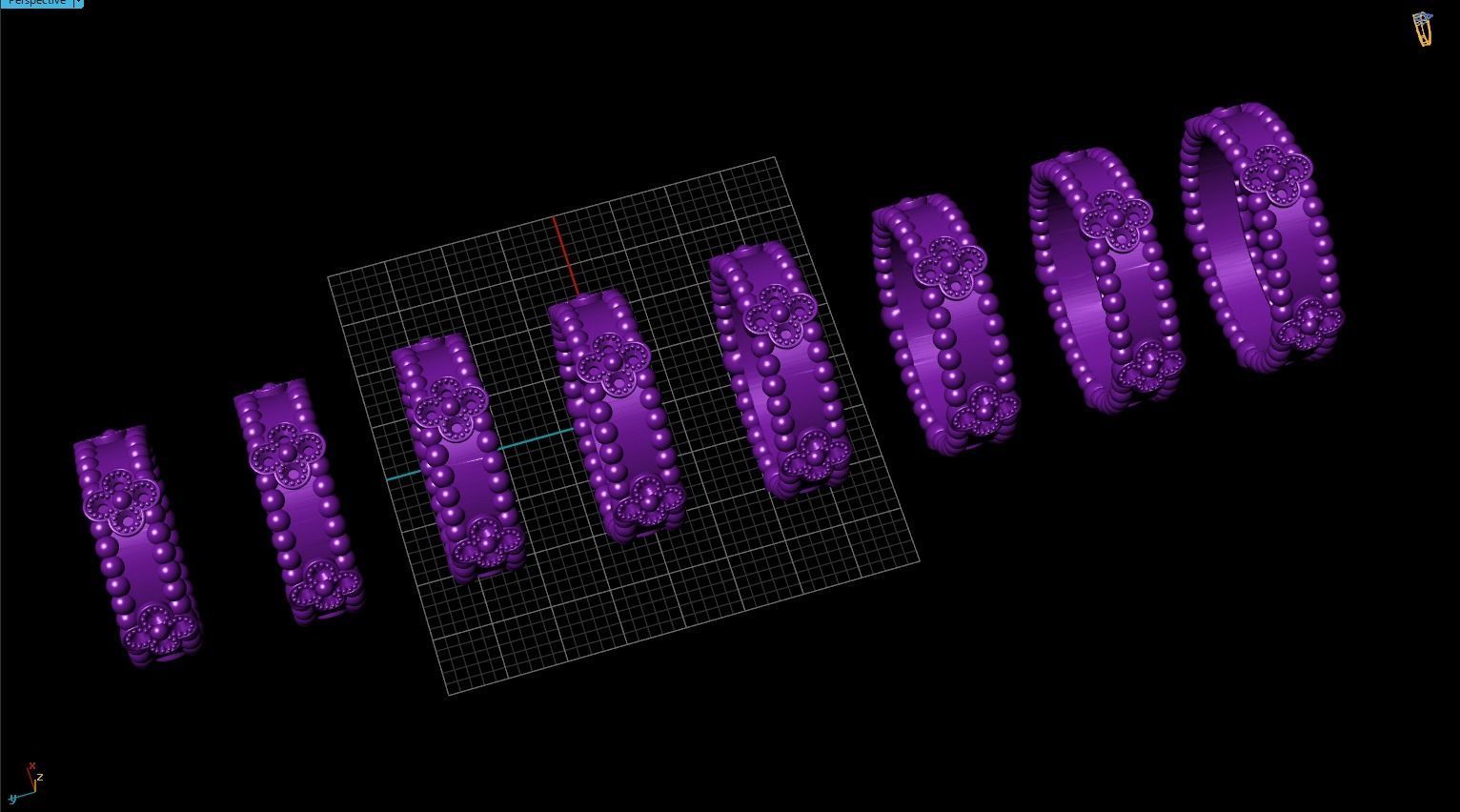 Rings Perlee Sweet Clovers Style All Sizes Collection 3D print model_10