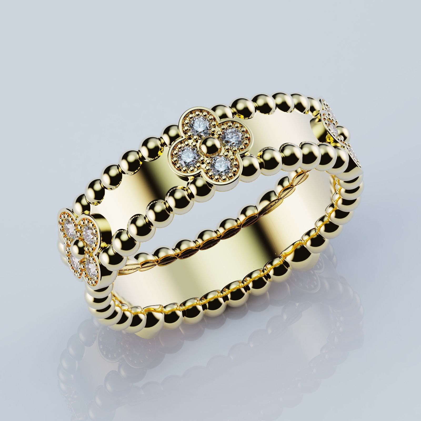 Rings Perlee Sweet Clovers Style All Sizes Collection 3D print model_2