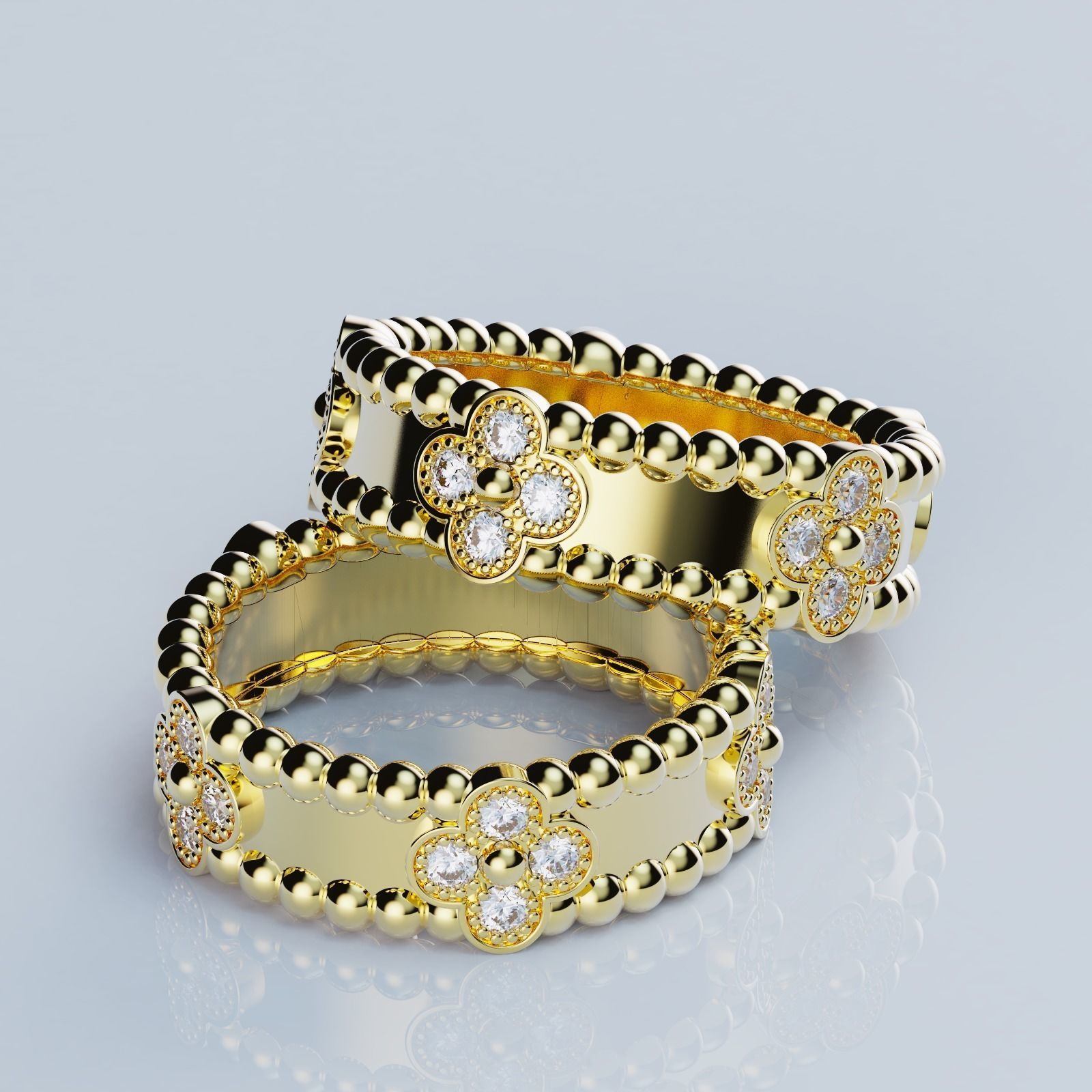 Rings Perlee Sweet Clovers Style All Sizes Collection 3D print model_4