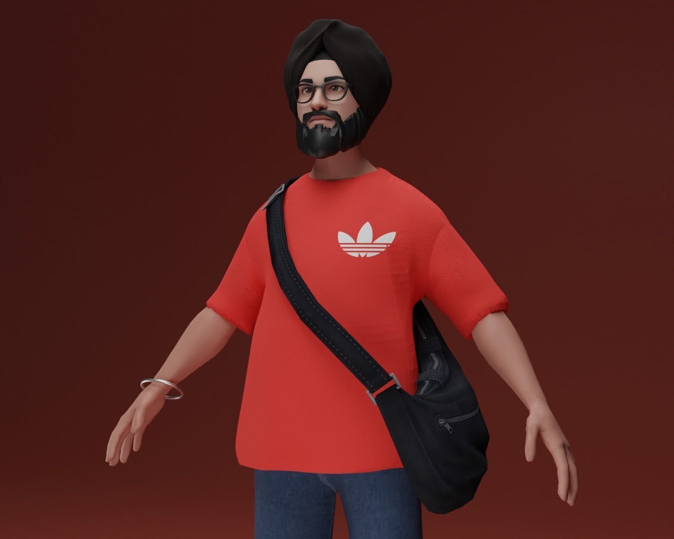 Sikh Sardar Saab 3D Character Low-poly 3D model_1