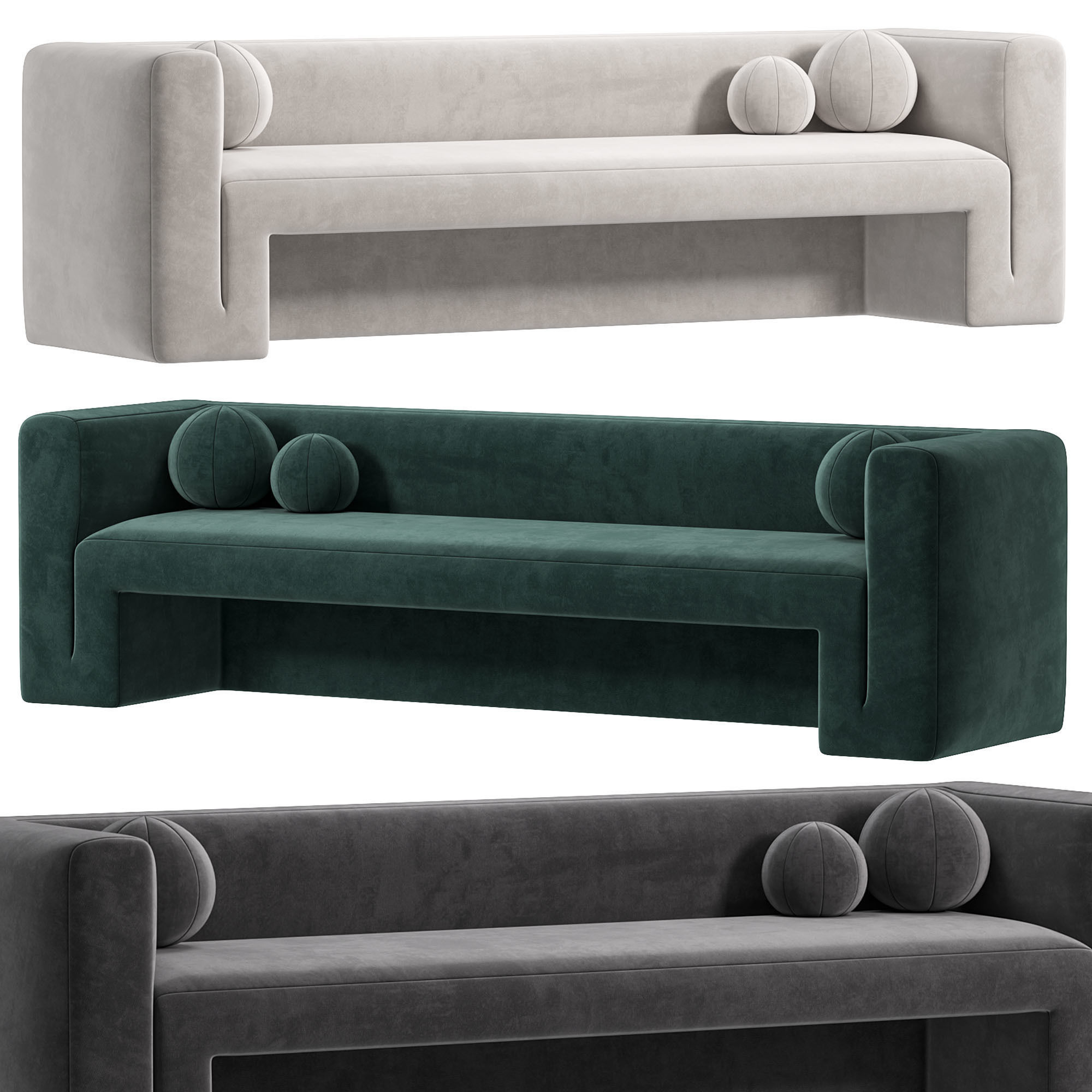 MATRA DEEP TEAL VELVET SOFA BY CB2 3D model_3