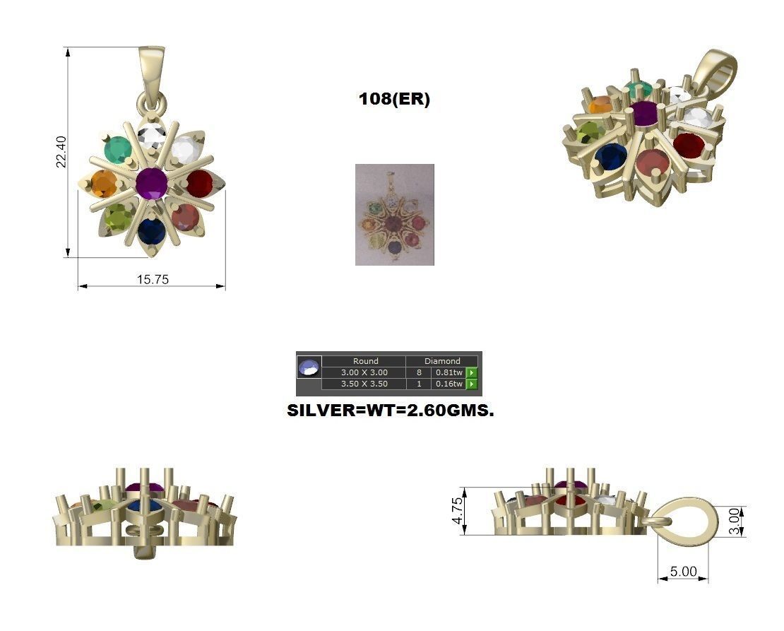 Multi Stone Swirl Gift Pendant Statement Gift Pendant 3D print model_4