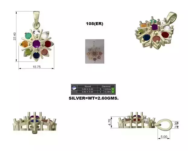 Multi Stone Swirl Gift Pendant Statement Gift Pendant 3D print model