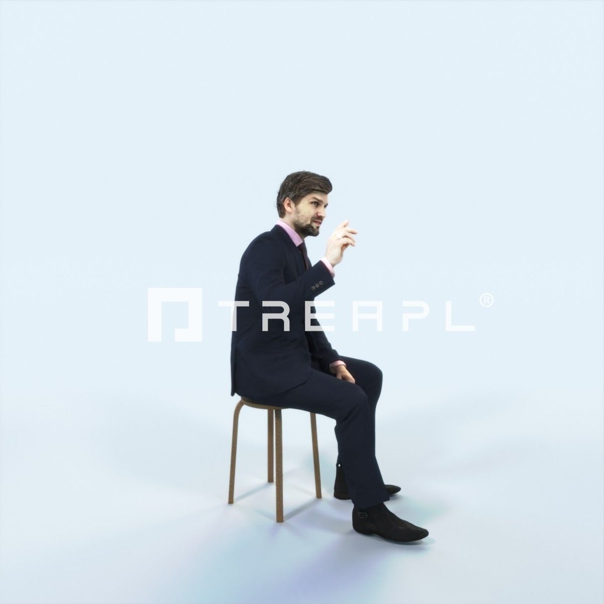 Ingrain 37J Calling Waiter Sitting Elegant Business Man Low-poly 3D model_2